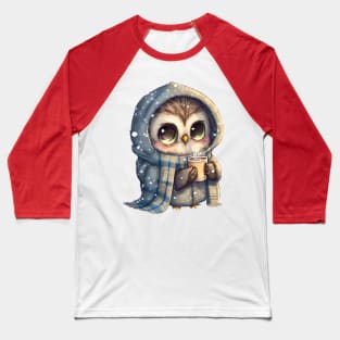 Chibi Owl Drinking Hot Chocolate cute christmas snow design series 5 Baseball T-Shirt